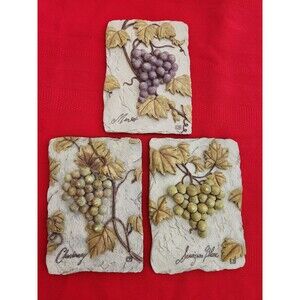 Cheri Bloom  3 Hanging Wall Tiles GRAPES  6 "x 4 " 3D Art Resin Plaque